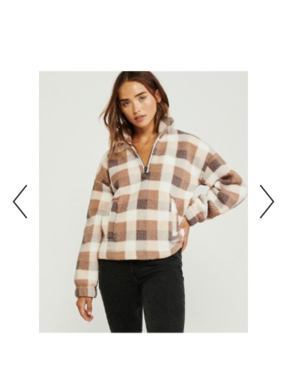 Abercrombie & Fitch S. Plaid Sherpa Quter Half-Zip Pullover Jacket